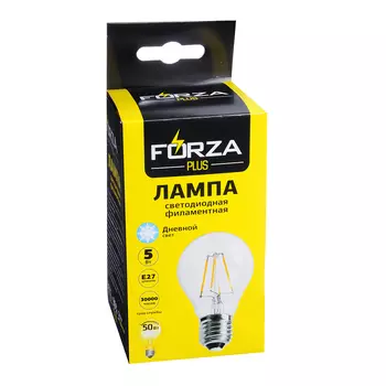 Лампа филаментная FORZA A60, 5W, E27, 400 lm, 4000K