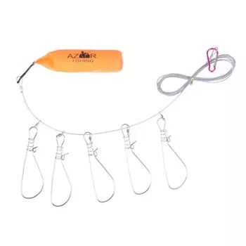 Кукан AZOR FISHING 5 карабинов, поплавок, трос металл, ПВХ сумка