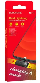Переходник (адаптер) Lightning 8-pin(m)-2xLightning 8-pin(f), угловой, серебристый Borofone BV14