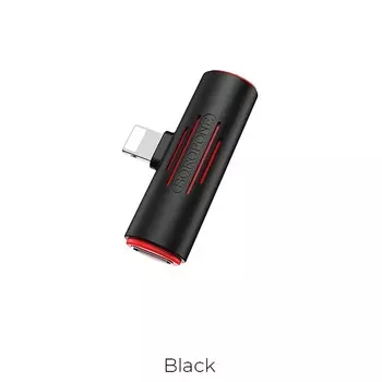 Переходник (адаптер) Lightning 8-pin(m)-Lightning 8-pin(f)/Jack 3.5mm(f), угловой, черный Borofone BV7 (6931474701428)