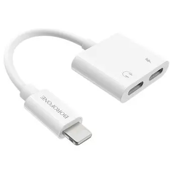 Переходник (адаптер) Lightning (п)-Lightning (м)*2, 5см, белый Borofone BV11 Dual Lightning digital audio converter (133737)
