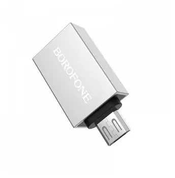 Переходник (адаптер) Micro USB-USB, OTG, серебристый Borofone MicroUSB