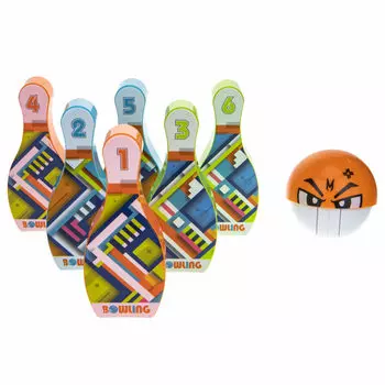 1toy боулинг (плоские кегли 6 шт., шар с направляющим колесиком, 14 см)