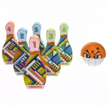 1toy боулинг (плоские кегли 6 шт., шар с направляющим колесиком, 14 см)
