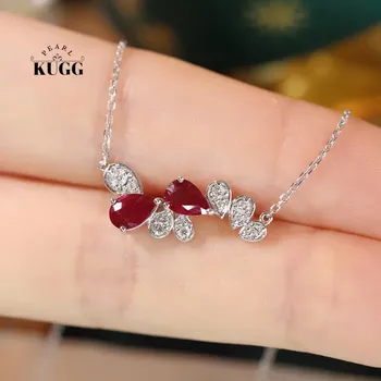 Ожерелье KUGG из белого золота 100% пробы, 18 К, роскошное ожерелье с натуральным рубином и бриллиантами женское, свадебные украшения высокого качества