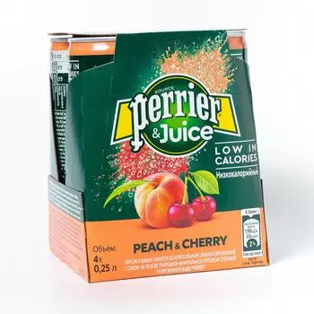 Минеральная вода Perrier газированная с соком персика, вишни ~ 4 шт х 250 мл
