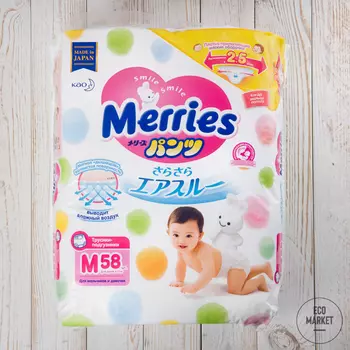 Подгузники-трусики Merries для детей, размер M, 6-11 кг ~ 58 шт