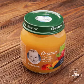 Пюре Яблоко, абрикос и персик с 5 месяцев, Gerber ~ 125 г (1 шт)