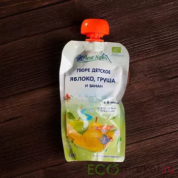 Пюре Яблоко, груша и банан с 6 месяцев, Fleur Alpine - 120 г