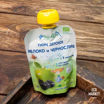 Пюре Яблоко и чернослив с 5 месяцев, Fleur Alpine - 90 г (1 шт)