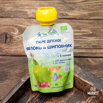 Пюре Яблоко и шиповник с 5 месяцев, Fleur Alpine - 90 г (1 шт)