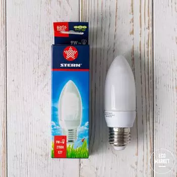 Лампочка компактная люминесцентная свечка, 9W, 2700K, E27