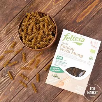 Макаронные изделия Фузилли из зеленой фасоли без глютена БИО, Felicia ~ 250 г.