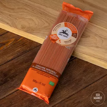 Макаронные изделия Лингвини из цельной пшеницы и чечевицы, Alce Nero ~ 500 г.