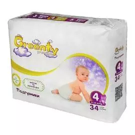 Одноразовые детские подгузники, GREENTY, 4 (9-14 кг), 34 шт/пачка