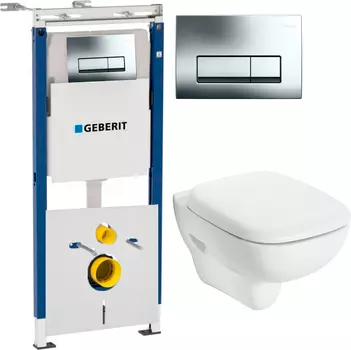 Комплект Инсталляция Geberit Duofix Платтенбау 4 в 1 с кнопкой хром + Унитаз IFO Sjoss Rimfree безободковый + Шумоизоляция