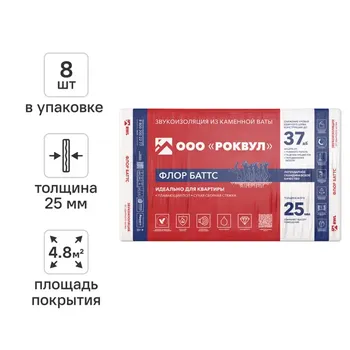 Звукоизоляция Роквул Флор Баттс 25 мм 8 шт 600x1000 мм 4.8 м