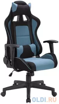 Кресло компьютерное BRABIX "GT Racer GM-100", две подушки, ткань, черное/голубое, 531818