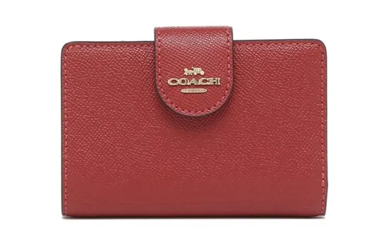 COACH Мини-держатель для карт из кожи с угловой молнией, женский, цвет «маково-красный»