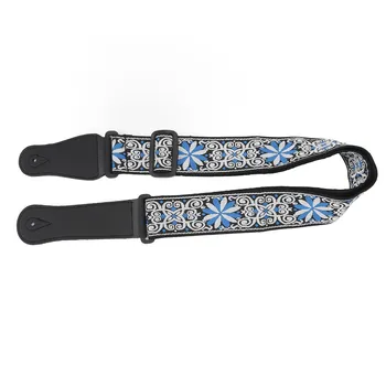 Guitar Strap Leather Embroidered Thickened Wear Resistant Adjustable Length Belt Red красный