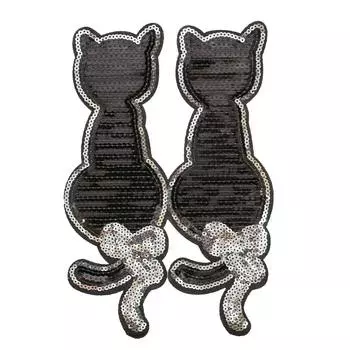 3783608 Термоаппликация коты 14,5*21,5см пайетки чёрный