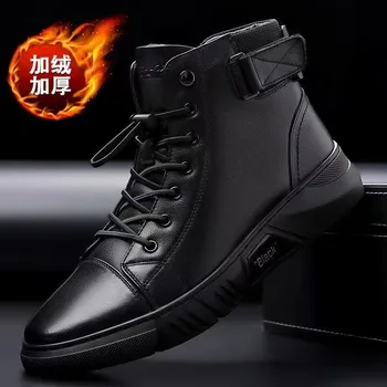 Fashion 2024 Men s High Top Motorcycle Boots Fashion Black Leather Boots New Outdoor Waterproof Platform Boot Men Boots Luxury Designer 39