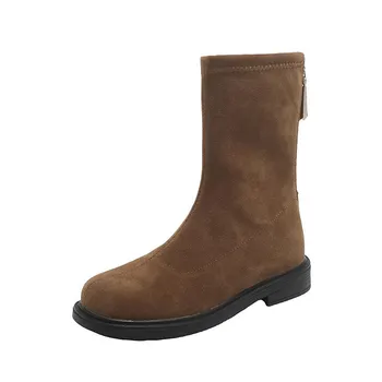 Fashion Flats Platform Women Suede Snow Boots Dress Fashtion Warm Short Plush Boots Women 2024 Trend New Winter Cozy Zapatos Para Mujer 35 бежевый