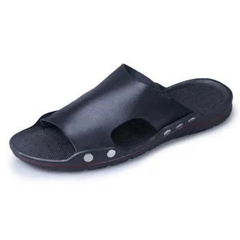 Fashion Men s Leather Fashion Sandals 2024 Summer Quality Beach Slippers Casual Shoes Flat Bottomed Outdoor Beach Shoes Large Size 45 39 коричневый