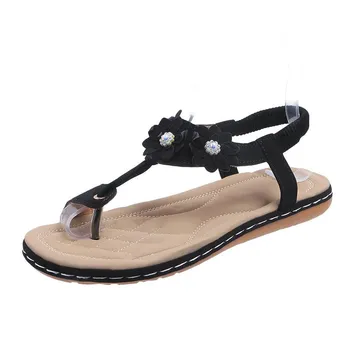 Fashion Flat Flower Sandals Women 2024 Summer Casual Set Toe Ladies Flip Flops Anti Slip Versatile Rome Sandalias Blue Zapatos De Mujer 36 синий