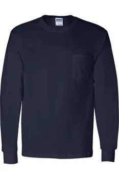 Футболка Gildan Ultra Cotton с длинными рукавами и карманом, темно-синий