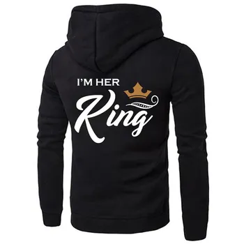 2023 толстовки с принтом Her King His Queen Lover Harajuku, женская одежда, толстовка больших размеров, толстовки для пар S чёрный