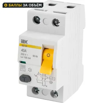 УЗО IEK ВД1-63 2Р 40 А 100 мА 4.5 кА AC MDV10-2-040-100