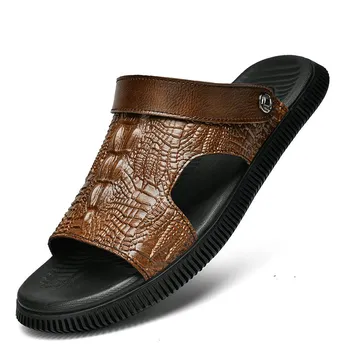 FashionHigh Quality Men Crocodile Pattern Fashionable Sandals Slippers Brand Men Outdoor Comfortable Breathable and Non Slip Slippers 38 чёрный
