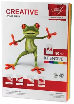 Бумага цветная Creative Color, А4, 80 г/м2, 100 л., (5 цветов х 20 л.), интенсив, биpr-100r