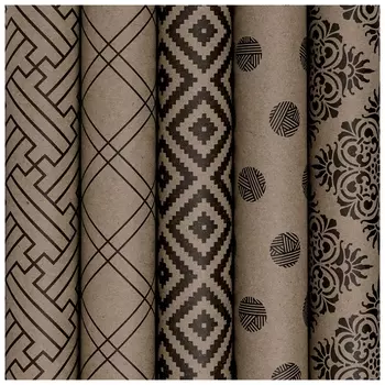 Бумага упаковочная крафт 70х100 см золотая сказка "Kraft Geometric", 5 дизайнов, 80 г/м2, 591598