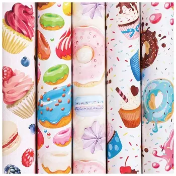 Бумага упаковочная мелованная 70х100 см золотая сказка "Sweets", 5 дизайнов, 70 г/м2, 591596