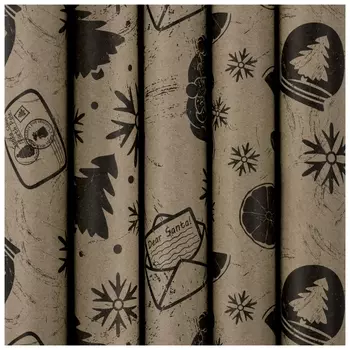 Бумага упаковочная новогодняя 70х100 см золотая сказка "Kraft Collection", 5 дизайнов, 80 г/м2, 591585