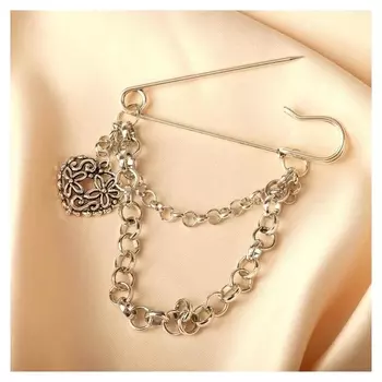 Булавка с подвесками "Сердце цветущее", 6,5см, цвет чернёное серебро