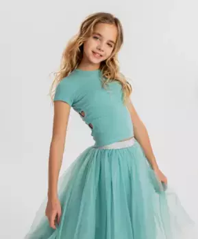 Футболка с перфорацией зелёная для девочки Button Blue (164)