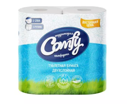 Бумага туалетная COMFY 2-х слойная, 4 шт