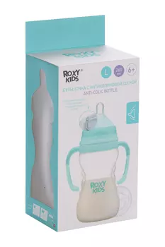 Бутылочка ROXY KIDS антиколиковая голубая д/кормления (с 6 мес), 260 мл