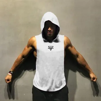 Летний мужской жилет Muscleguys с капюшоном, большая футболка, свободный молодежный топ без рукавов M чёрный
