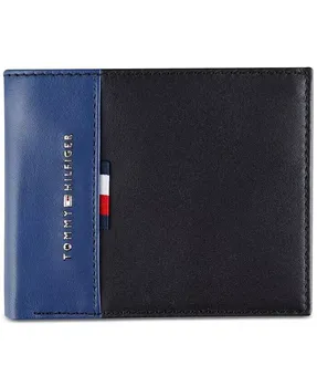 Мужской кожаный двойной складной кошелек RFID Pop Color Tommy Hilfiger, синий
