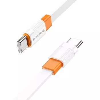 Кабель USB Type-C-USB Type-C, плоский, 3А, 20 Вт, 1 м, белый/оранжевый, Borofone Union BX89