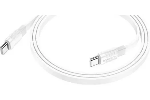 Кабель USB Type-C-USB Type-C, плоский, 3А, 20 Вт, 1 м, белый/серый, Borofone Union BX89 (6974443389395)