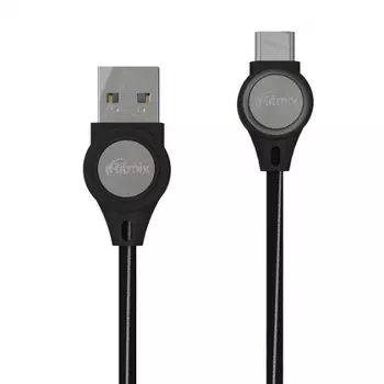 Кабель USB-USB Type-C 2.0, Ritmix, тканевая оплетка, LED подсветка, 1м, черный (RCC-439)