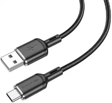 Кабель USB-USB Type-C, быстрая зарядка, 3А, 1 м, черный, Borofone Cyber BX90 (6974443389630)