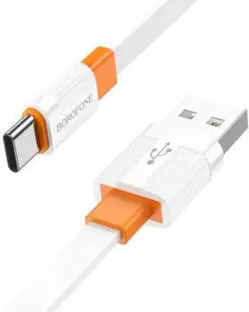 Кабель USB-USB Type-C, плоский, 3А, 1 м, белый/оранжевый, Borofone Union BX89 (6974443389494)