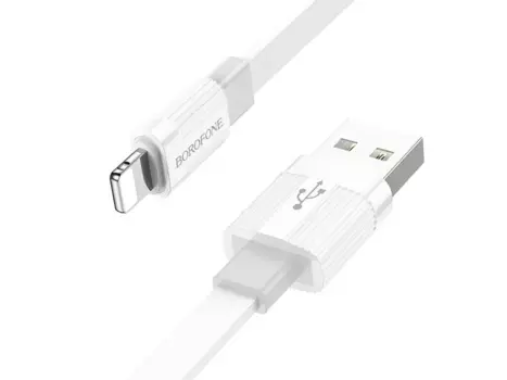 Кабель USB Type-C-Lightning 8-pin, плоский, 2.4А, 20 Вт, 1 м, белый/серый, Borofone Union BX89