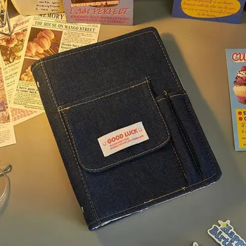 Ретро A5 Kpop Binder Demin держатель для фотокарточек Idol фотоальбом фотокарточки собирать книгу с 20 шт. внутренних страниц без наклейки милые канцелярские принадлежности светло-синий